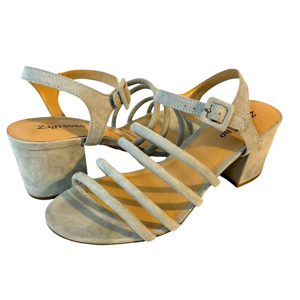 ZIGI SOHO Shoes sz8.5 Gladys Grey Strappy Ankle Buckle Block Heel Suede …